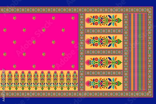 multi patterns with colorful sari design for textile printed and u can used texture, graphic, background. Abstract border pattern geometrical textile saree in colorful background and digital Flower de