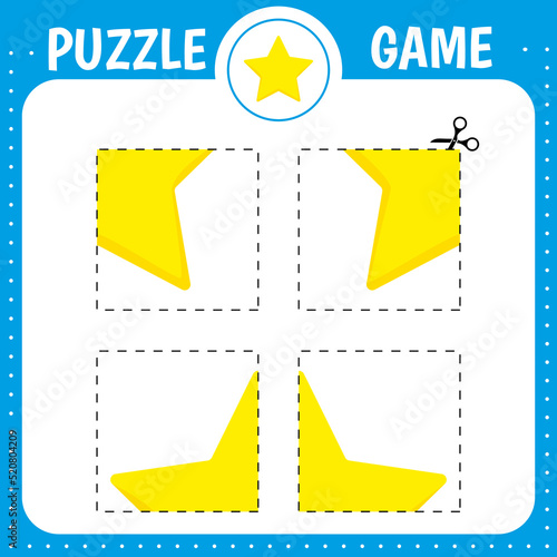 Puzzle game for kids. Cutting practice. Education developing worksheet. Activity page. Cut and glue star