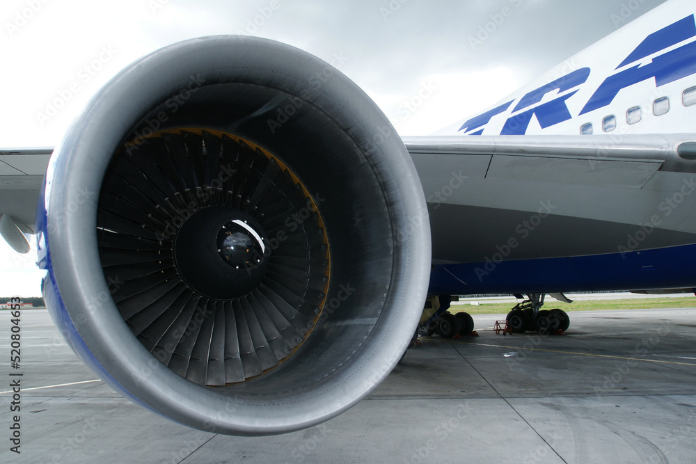 Russia. Saint-Petersburg. Aviation industry. The engine of the Transaero airlines aircraft.