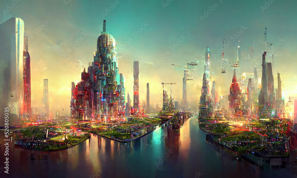 colourful futuristic metaverse city, futuristic concept, digital art