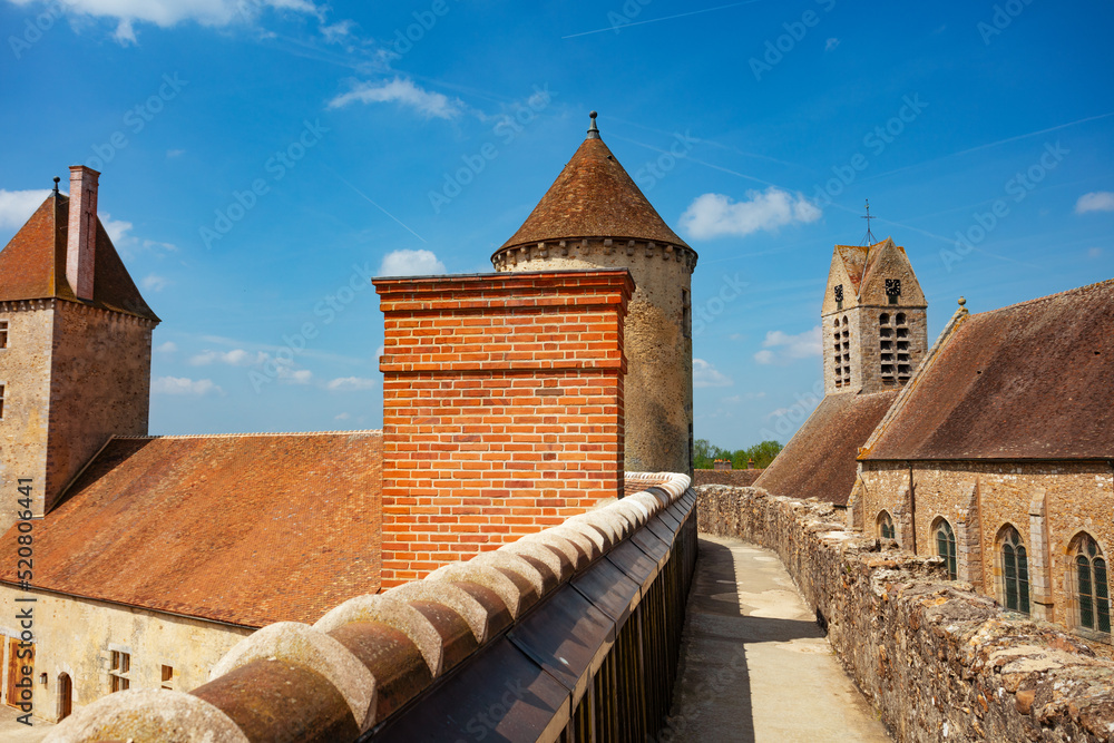 View from the walls on old tower of Blandy-les-Tours castle