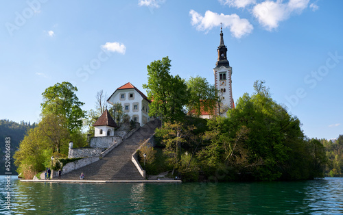the sunset in the bled lake
