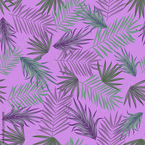 Crisp seamless pattern of bright abstract tropical leaves.