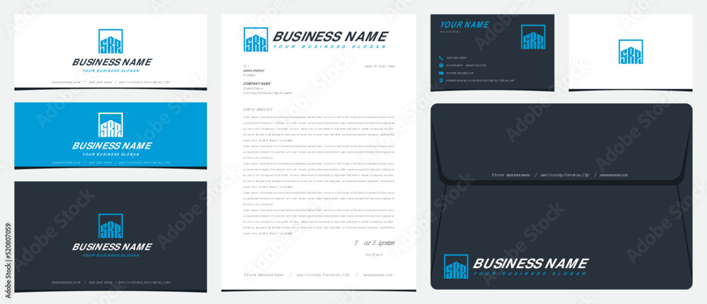 house or building logo with initials SRP with stationery, business cards and social media banner designs house or building logo with initials SRP with stationery, business cards and social media banner designs