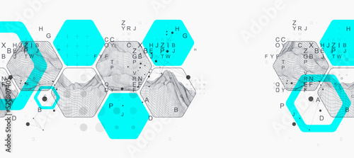 Modern science or technology abstract background using hexagonal shapes. Wireframe spot surface illustration. Vector.