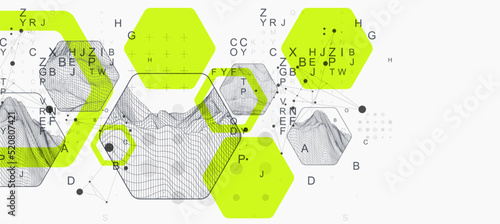 Modern science or technology abstract background using hexagonal shapes. Wireframe spot surface illustration. Vector.
