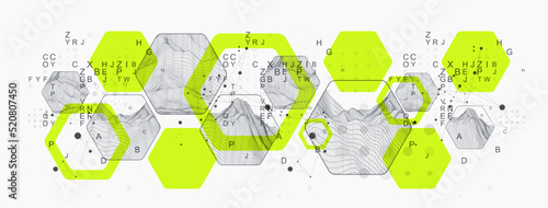 Modern science or technology abstract background using hexagonal shapes. Wireframe spot surface illustration. Vector.