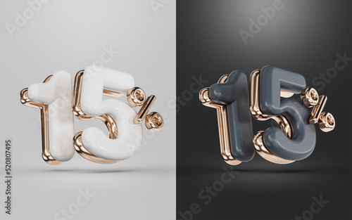 shopping offer 15 percent discount white and black two different color 3d render concept 