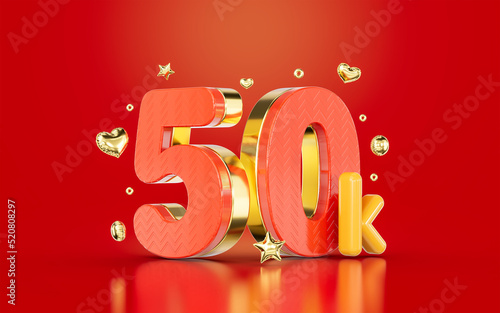 red golden number 50k fifty thousand social media followers Subscribers celebration 3d render photo