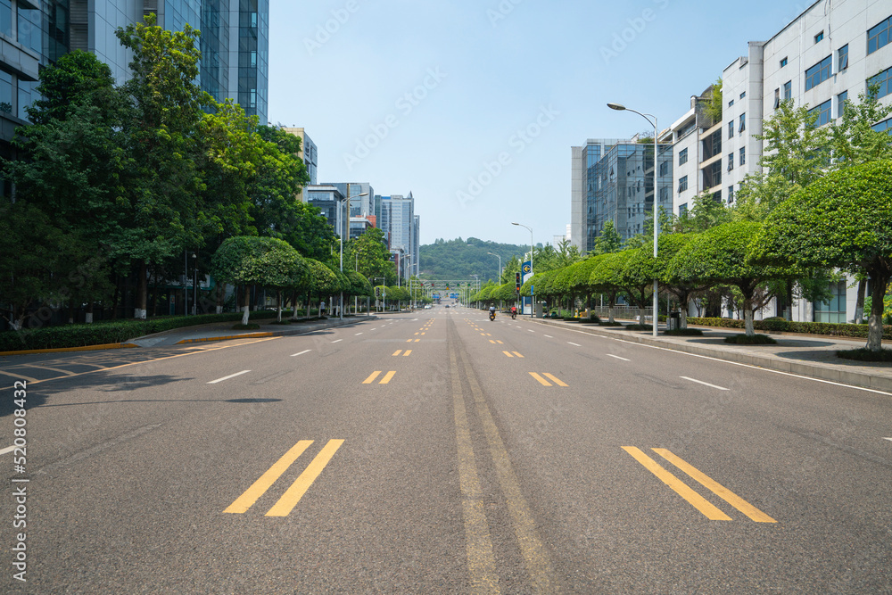 The expressway and the modern city skyline are in Chongqing, China. The expressway and the modern city skyline are in Chongqing, China.