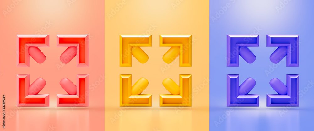 expand sign red yellow and purple color 3d render concept for expand full screen view angle expand sign red yellow and purple color 3d render concept for expand full screen view angle