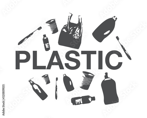 Plastic pollution - disposable plastic - vector illustration 