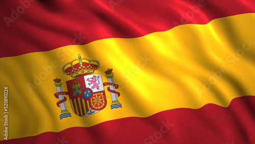 Background of waving flag of country. Motion. Close-up of beautiful moving flag. 3D Spanish flag fluttering in wind