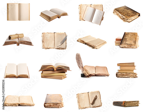 Set of old books on white b...