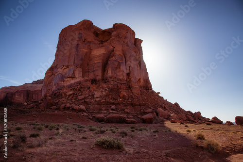 Desert Rocky Mountain American Landscape. Sunny Blue Sky Day. Oljato-Monument Valley  Utah  United States. Nature Background
