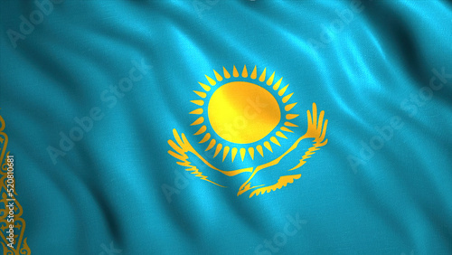 Beautiful flag is waving in wind. Motion. Patriotic 3d animation with flag of country. Close-up of waving 3D flag of Kazakhstan