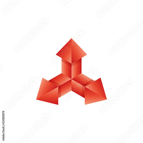 3d arrows logo, 3 directions isometric symbol or three dimensional Cartesian coordinate system axes.