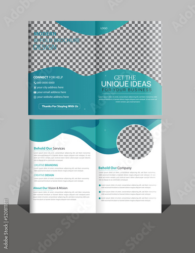 New bi fold brochure template design for business company.