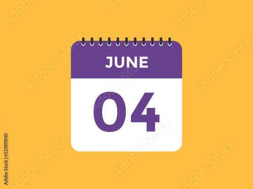 june 4 calendar reminder. 4th june daily calendar icon template. Vector illustration 