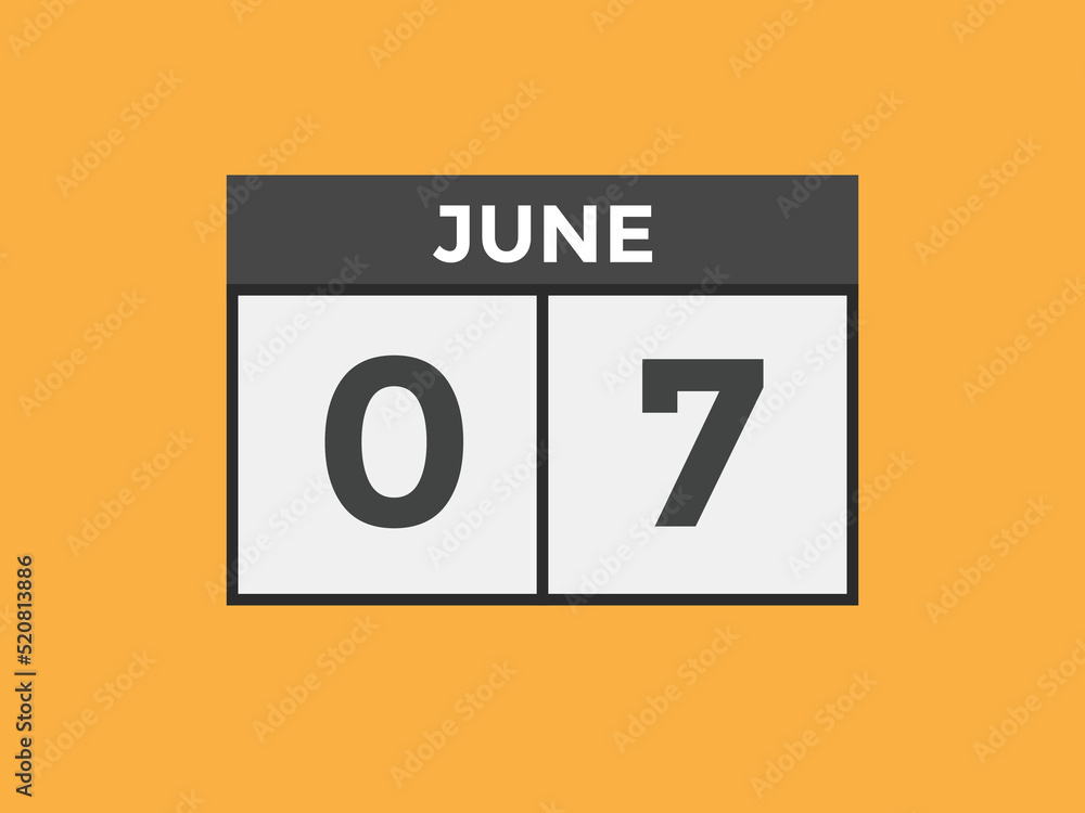 june 7 calendar reminder. 7th june daily calendar icon template. Vector illustration 
