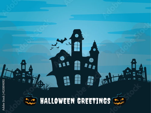 Halloween greetings background with hunter house
