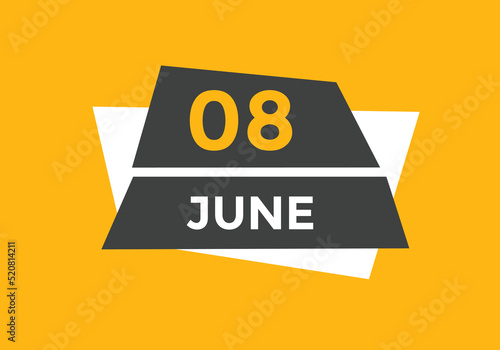june 8 calendar reminder. 8th june daily calendar icon template. Vector illustration 
