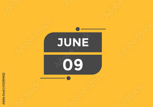 june 9 Calendar icon Design. Calendar Date 9th june. Calendar template 
