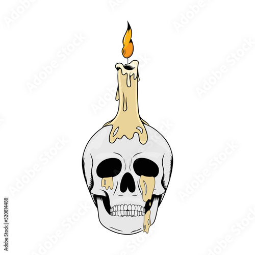 Human Head Skull with Candle Illustration Tattoo Template.Concept for T-shirts, Tattoos, Stickers, Gaming Logos or Posters.