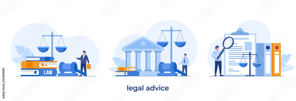 legal advice, justice, consultation, law firm and legal services concept, lawyer consultant, flat illustration vector - obrazy, fototapety, plakaty 
