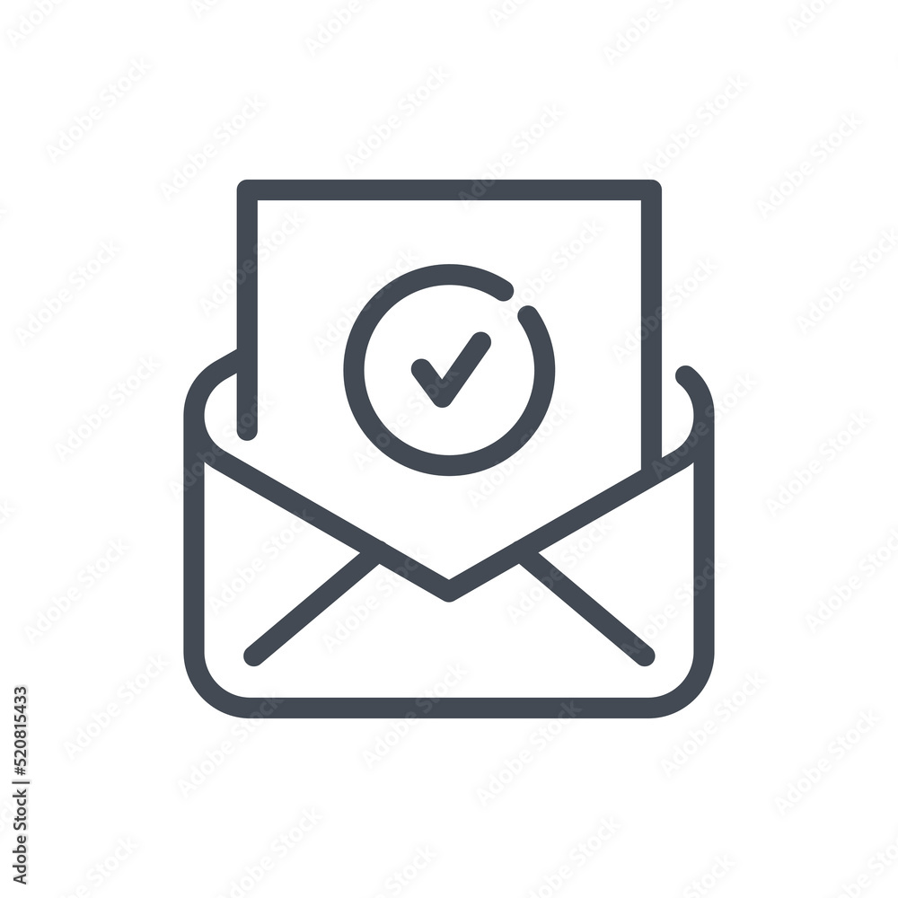 Email confirmation and Notification of approval line icon. Mail letter with check mark in circle vector outline sign. Email confirmation and Notification of approval line icon. Mail letter with check mark in circle vector outline sign.
