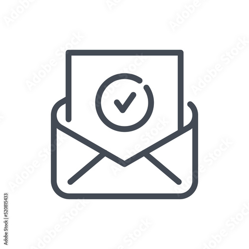 Email confirmation and Notification of approval line icon. Mail letter with check mark in circle vector outline sign.