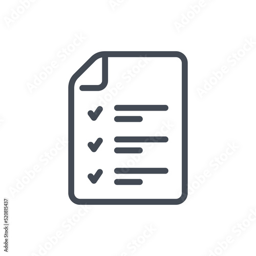 Survey and exam list line icon. Questionnaire document and Report note vector outline sign.