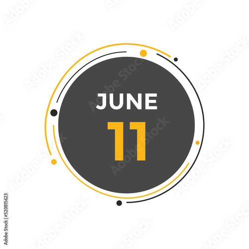 june 11 calendar reminder. 11th june daily calendar icon template. Vector illustration 
