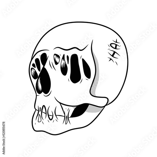 Human Head Skull Lose Face Illustration Tattoo Template.Concept for T-shirts, Tattoos, Stickers, Gaming Logos or Posters.