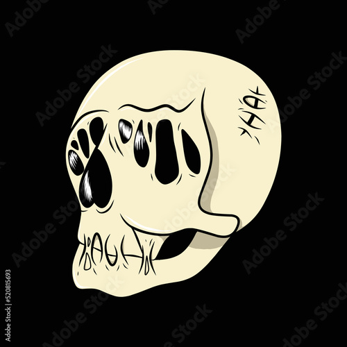 Human Head Skull Lose Face Illustration Tattoo Template.Concept for T-shirts, Tattoos, Stickers, Gaming Logos or Posters.