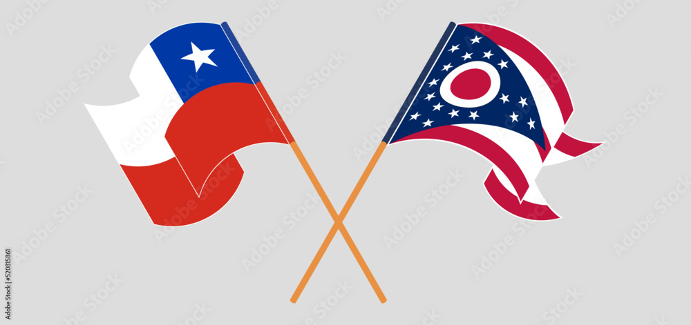 Crossed and waving flags of Chile and the State of Ohio