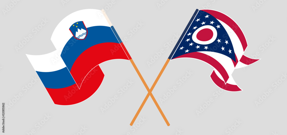 Crossed and waving flags of Slovenia and the State of Ohio Crossed and waving flags of Slovenia and the State of Ohio