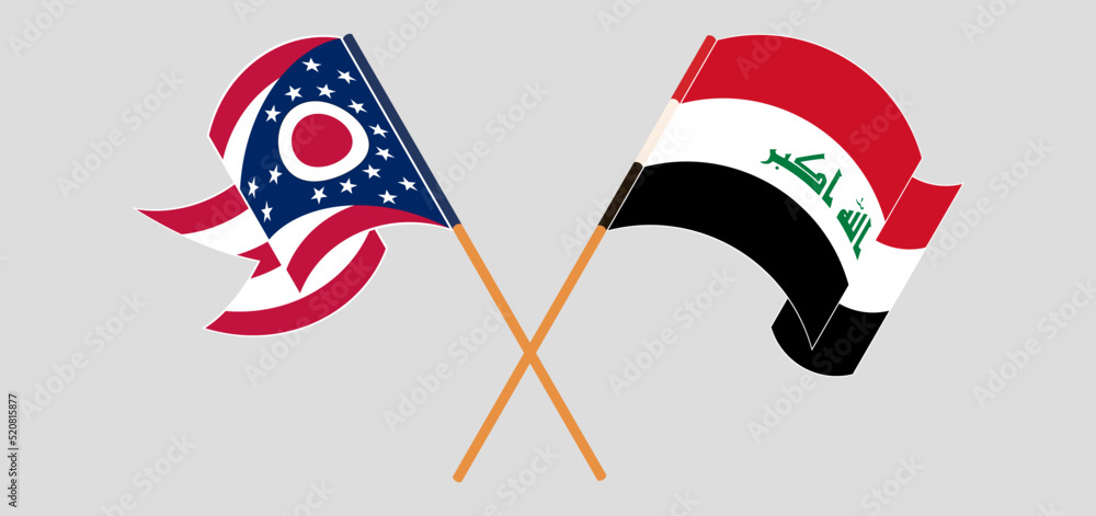 Crossed and waving flags of the State of Ohio and Iraq Crossed and waving flags of the State of Ohio and Iraq