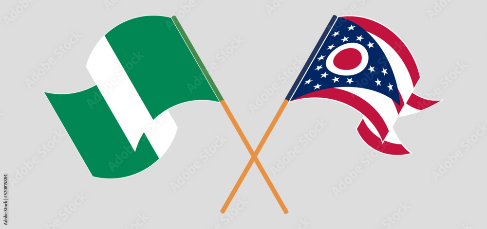 Crossed and waving flags of Nigeria and the State of Ohio