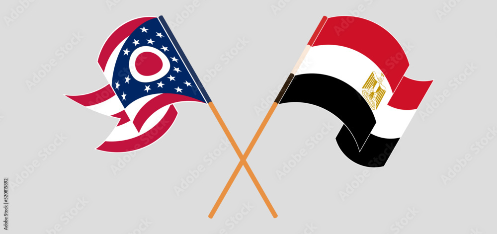 Crossed and waving flags of the State of Ohio and Egypt Crossed and waving flags of the State of Ohio and Egypt