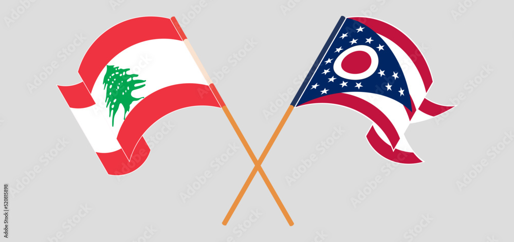 Crossed and waving flags of the Lebanon and the State of Ohio Crossed and waving flags of the Lebanon and the State of Ohio