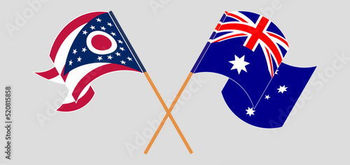 Crossed and waving flags of the State of Ohio and Australia