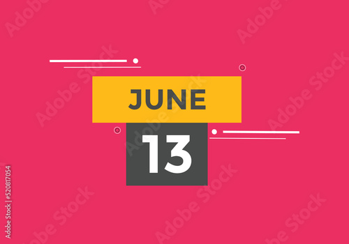 june 13 Calendar icon Design. Calendar Date 13th june. Calendar template 
