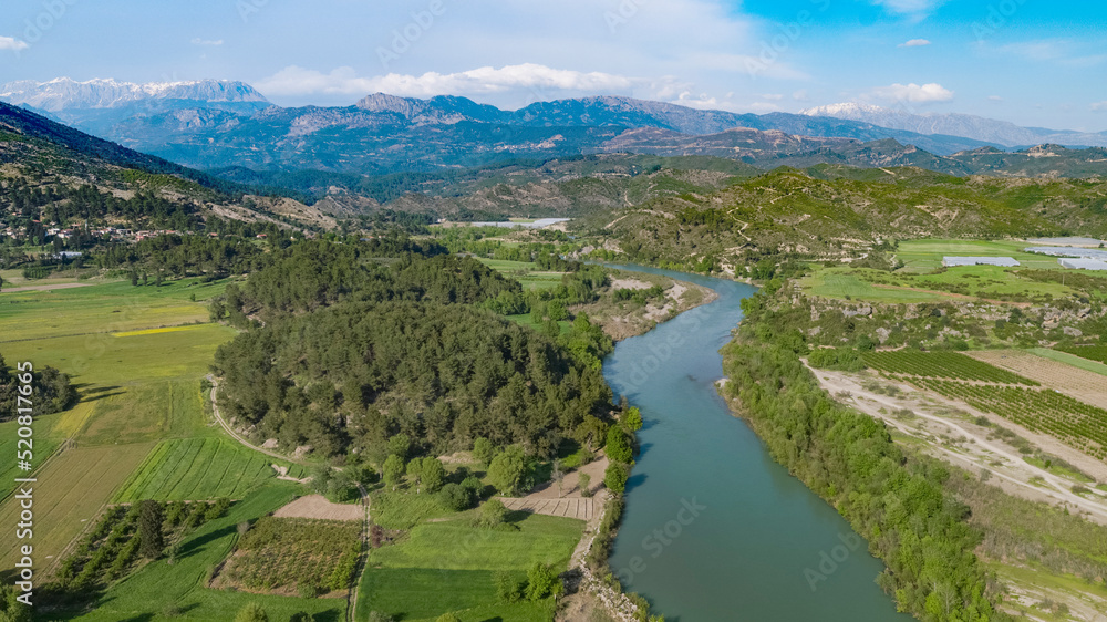 A river flowing among the agricultural fields in Antalya city, Turkey. A river flowing among the agricultural fields in Antalya city, Turkey.