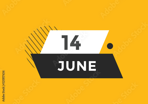 june 14 calendar reminder. 14th june daily calendar icon template. Vector illustration 
