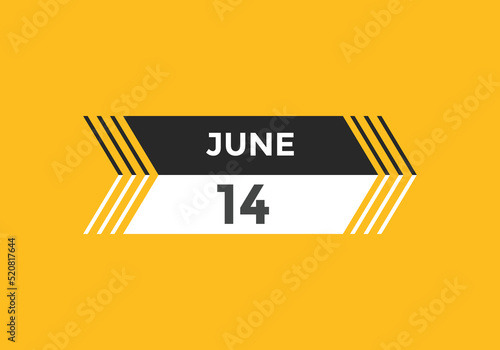 june 14 calendar reminder. 14th june daily calendar icon template. Vector illustration 
