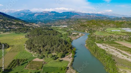 A river flowing among the agricultural fields in Antalya city  Turkey.
