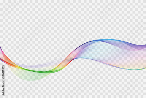 Abstract vector wavy color spectrum wave design element. Flow of transparent smoky wave.