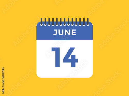 june 14 calendar reminder. 14th june daily calendar icon template. Vector illustration 
