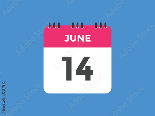 june 14 calendar reminder. 14th june daily calendar icon template. Vector illustration 
